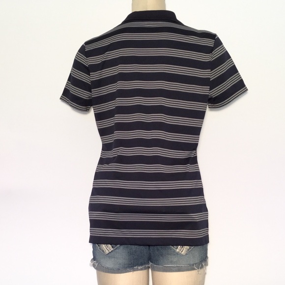 NIKE Navy & White Stripped Fitted Dry-Fit Polo - Picture 4 of 6